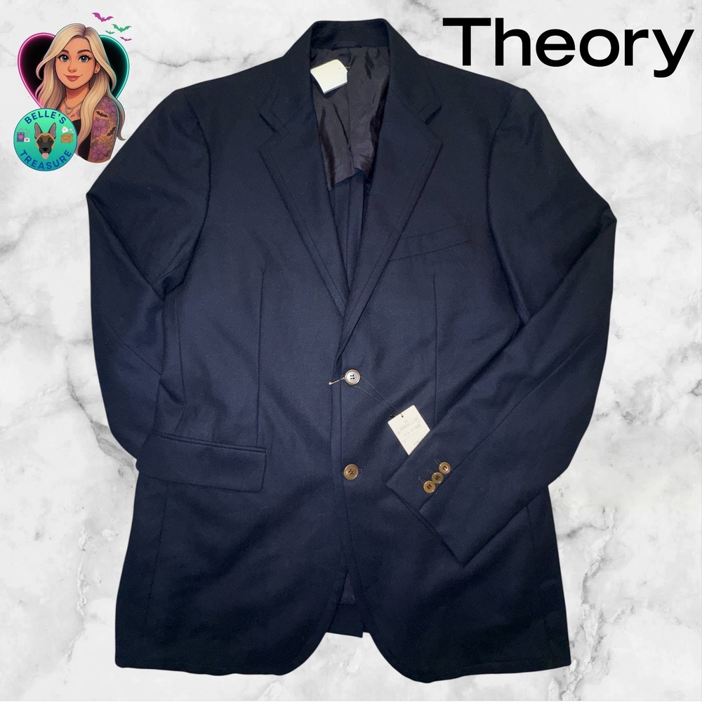 Theory Blazer Men's 38L Unstructured Flannel Slim Fit Suit Jacket Eclipse Navy